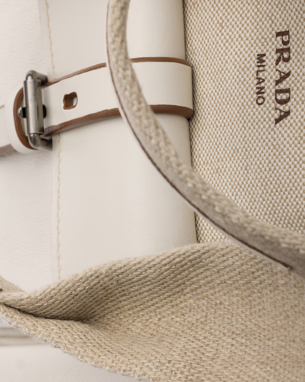 Prada Route large canvas and leather tote bag
