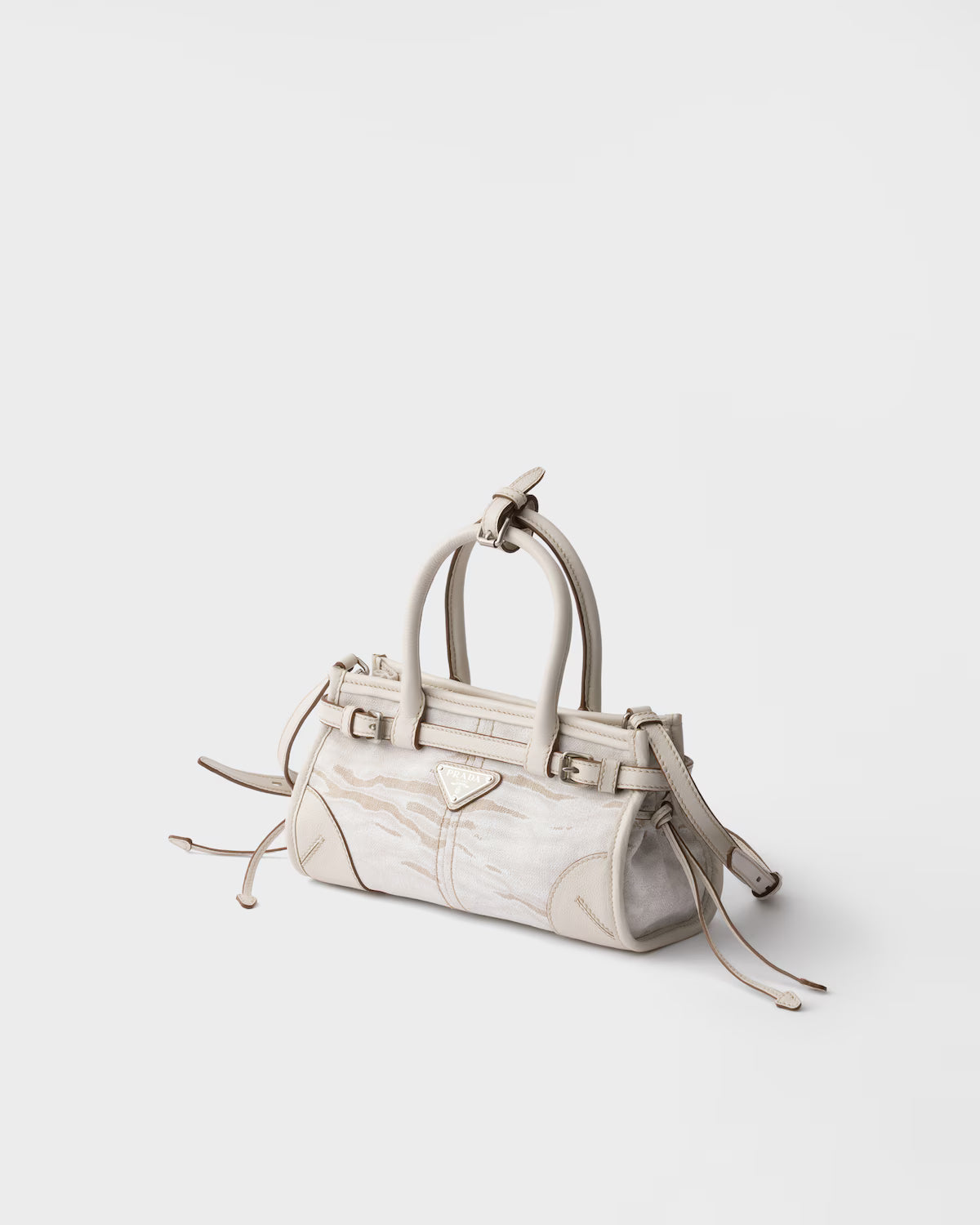 Prada Bonnie small printed linen and leather handbag