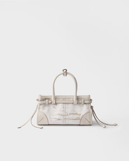 Prada Bonnie small printed linen and leather handbag